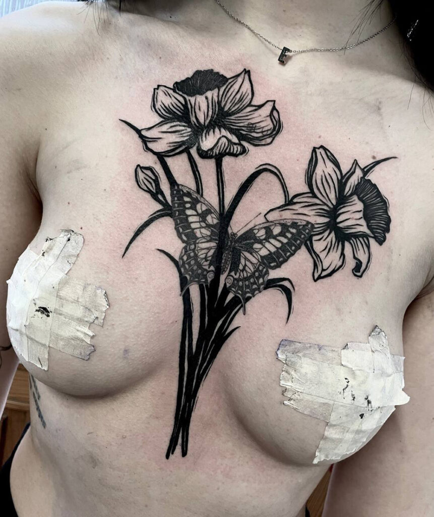 tattoo incisione fiori