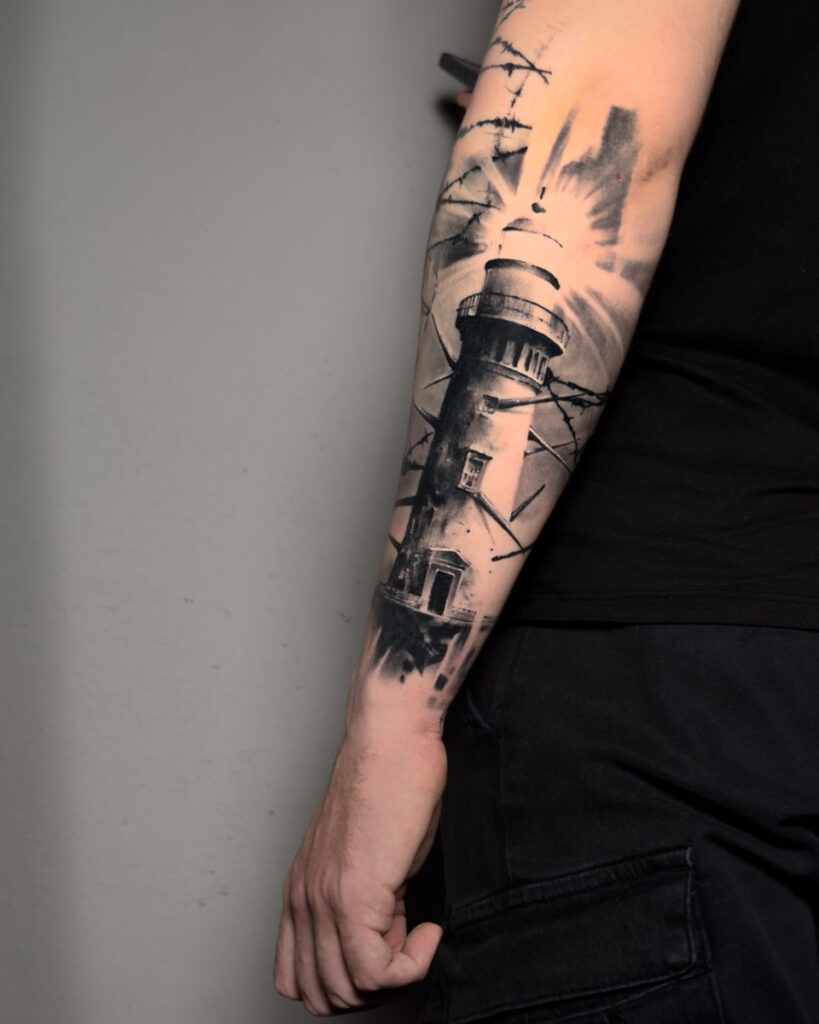 tatuaggio surrealistico faro